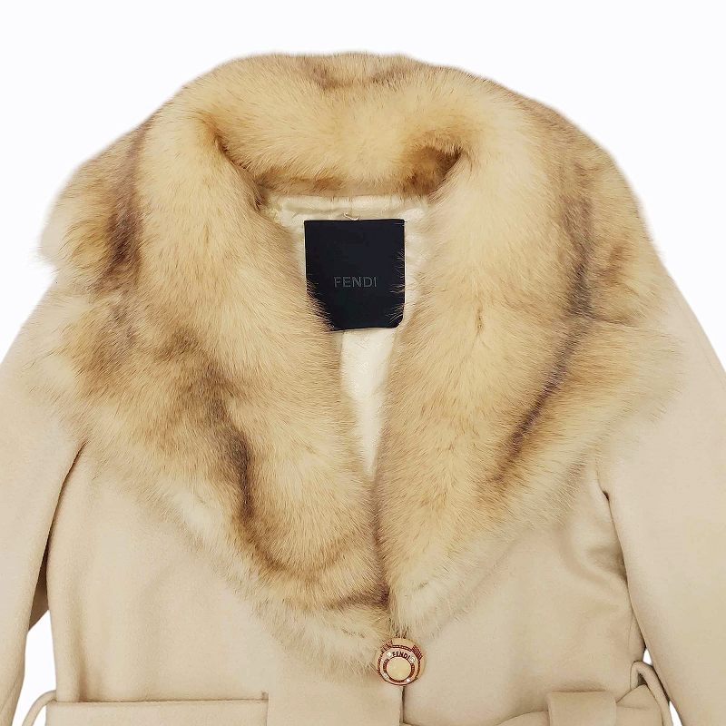 フェンディ FENDI 美品 フォックスファー カシミヤ ベルテッド ロング