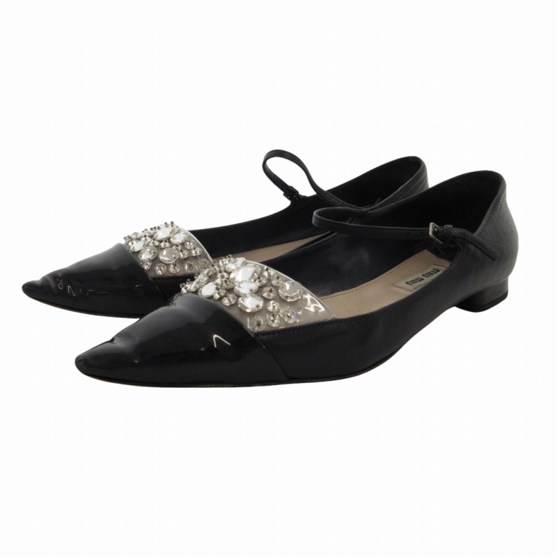 miu miu ミュウミュウ　パンプス miu ミュウミュウ miumiu ヒールパンプス オープントゥ ビジュー