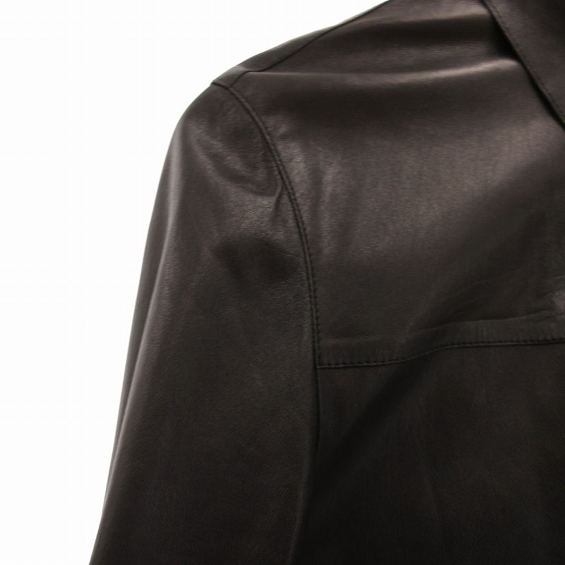 グッチ GUCCI レザーシャツ ブラウス ロゴ ボタン 長袖 42 L 黒