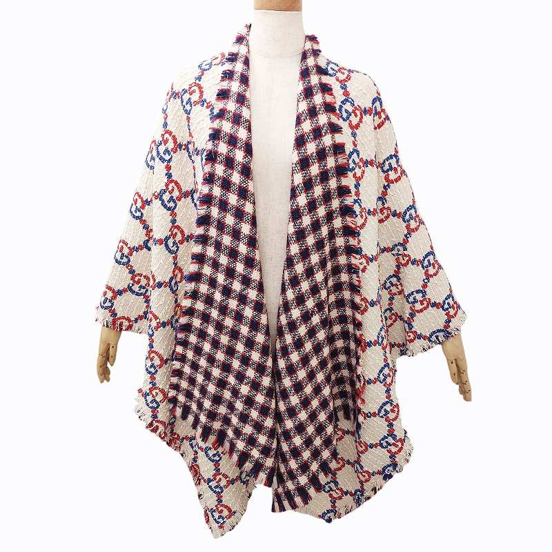 グッチ GUCCI 美品 GG柄 リバーシブル ツイード ポンチョコート
