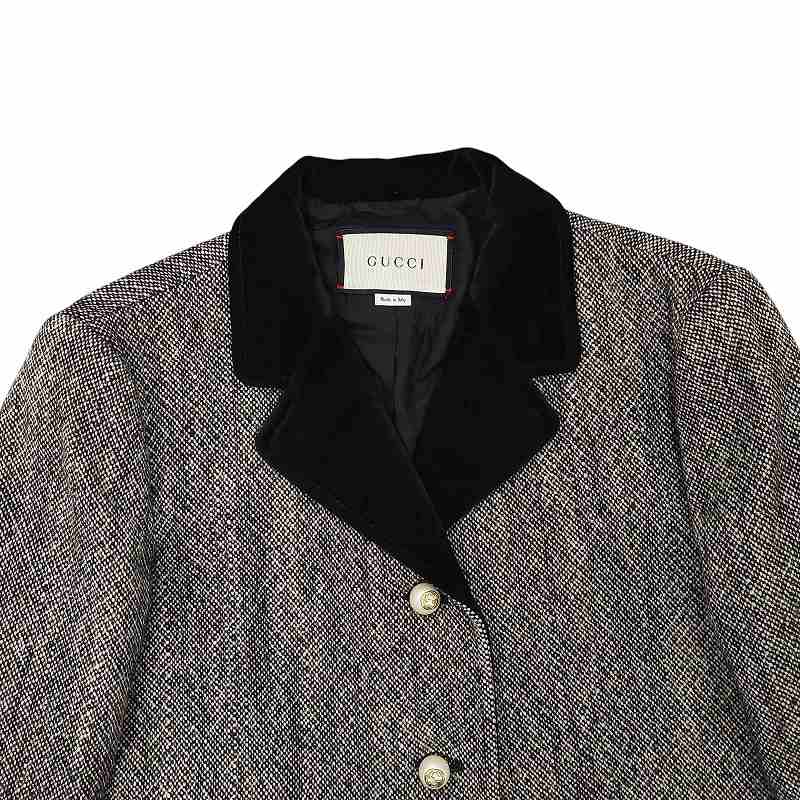 グッチ GUCCI 美品 ツイードシングルコート ジャケット ウール グッチ GUCCI 美品 ツイードシングルコート ジャケット ウール
