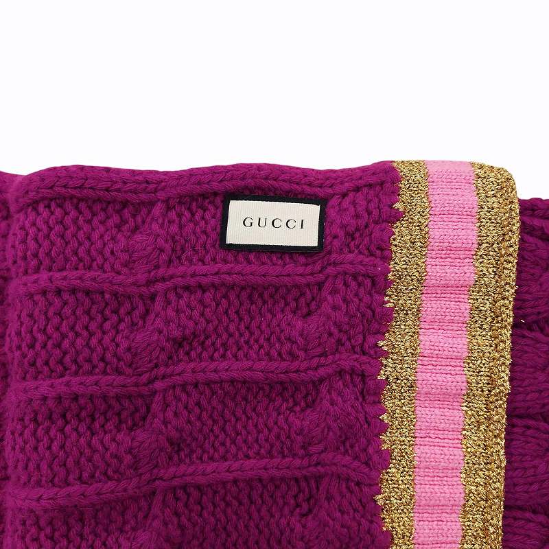 GUCCI マフラー カシミヤ ケーブルニット 編み ロゴ シェリーライン 緑