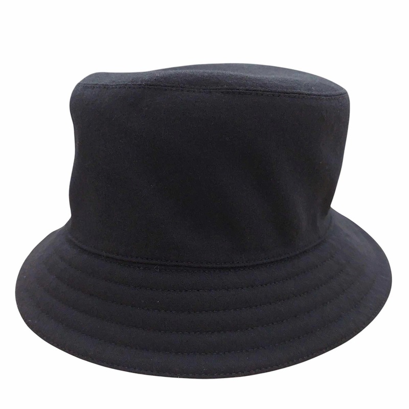 エルメス 黒 レザーウールハット HERMES エルメス ハット ウール レザー サイズ58 ダークブラウン