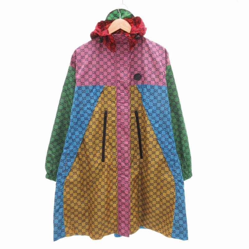 グッチ GUCCI 美品 GG柄 ナイロンマルチカラーコート フード