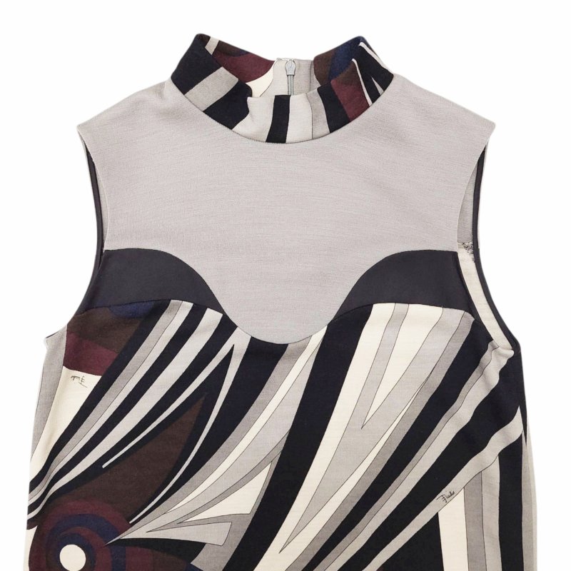 エミリオプッチ EMILIO PUCCI プッチ柄 ウールノースリーブワンピース