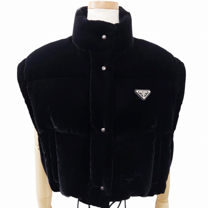 プラダ PRADA コンバーチブル クロップド ベルベット ダウンジャケット 