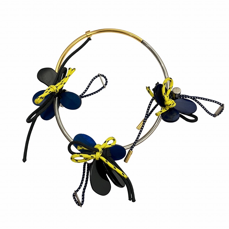 マルニ MARNI ネックレス ドローコード メタル フラワーモチーフ 青 黒 