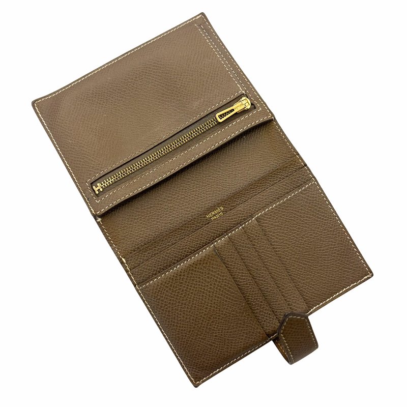 エルメス ベアン 二つ折り財布 ベージュ系 Y刻印 ゴールド エルメス HERMES ヴォーエプソン ベアンコンパクト 二つ折り財布