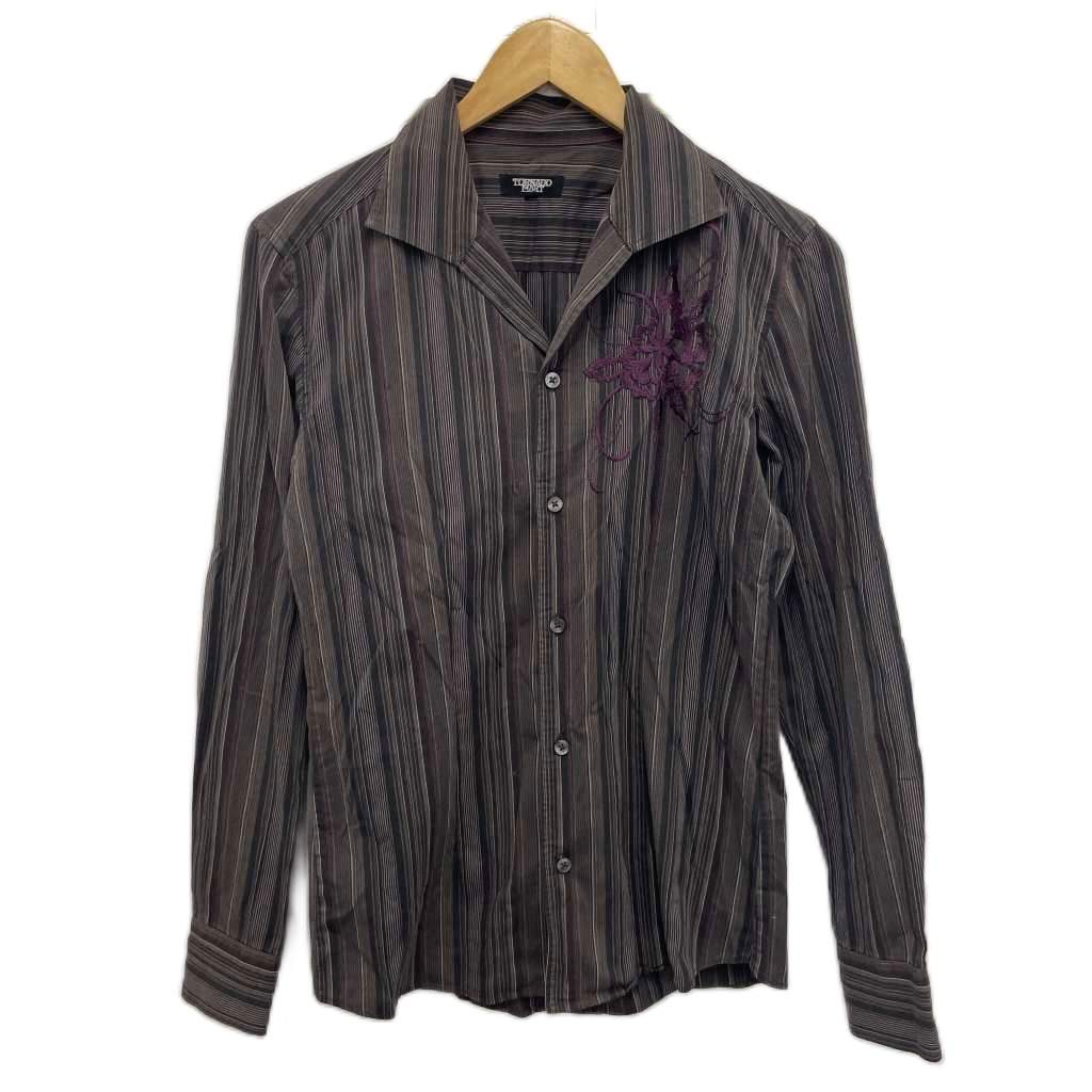 TORNADO MART M 長袖 花柄 ワインレッド シワ加工 未使用タグ付 TORNADO MART トルネードマート TSH-7622 メッセージプリント 花