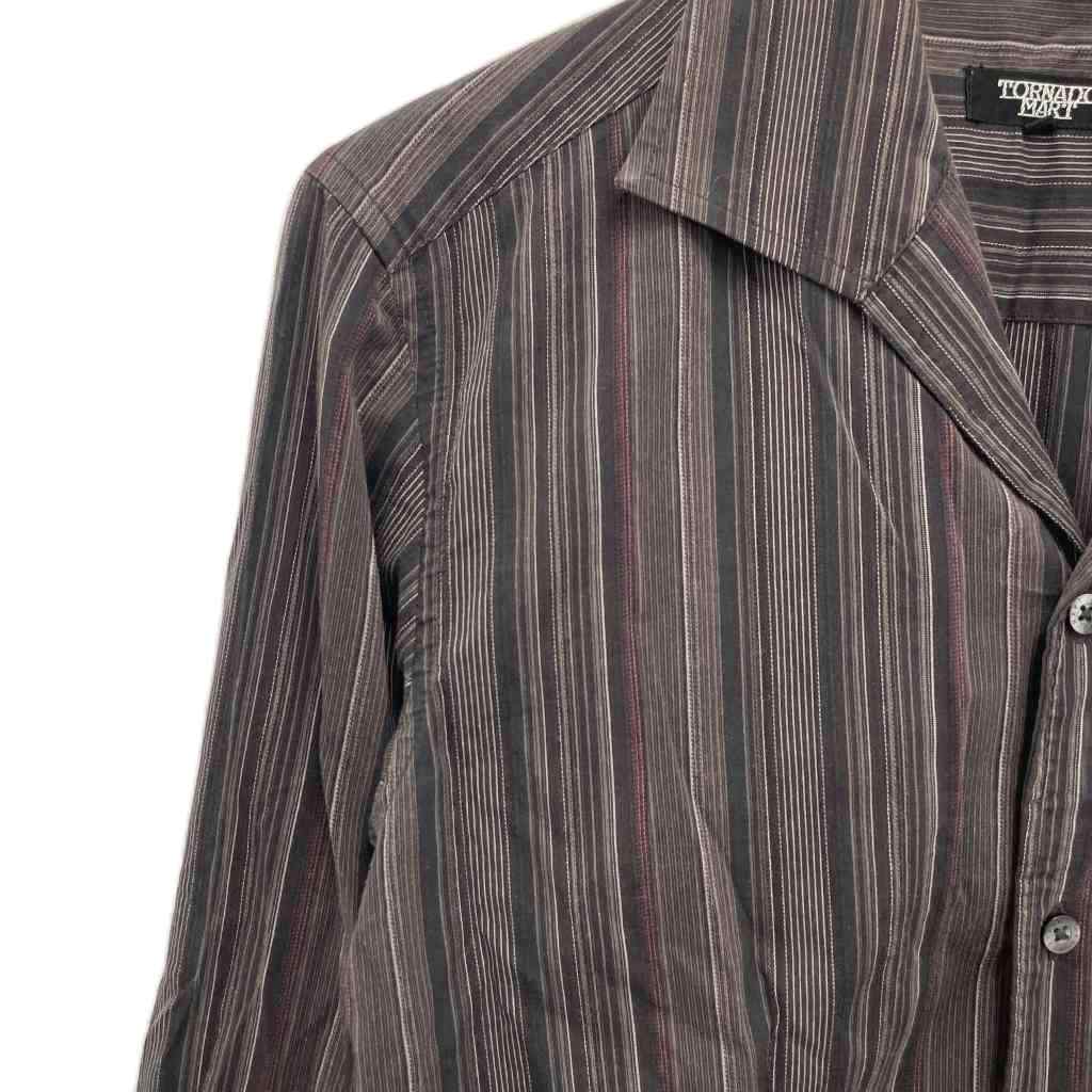 TORNADO MART 総柄 ストライプ シャツ y2k トルネードマート ZERO by TORNADO MART∴ランダムタックストライプ7分袖シャツ