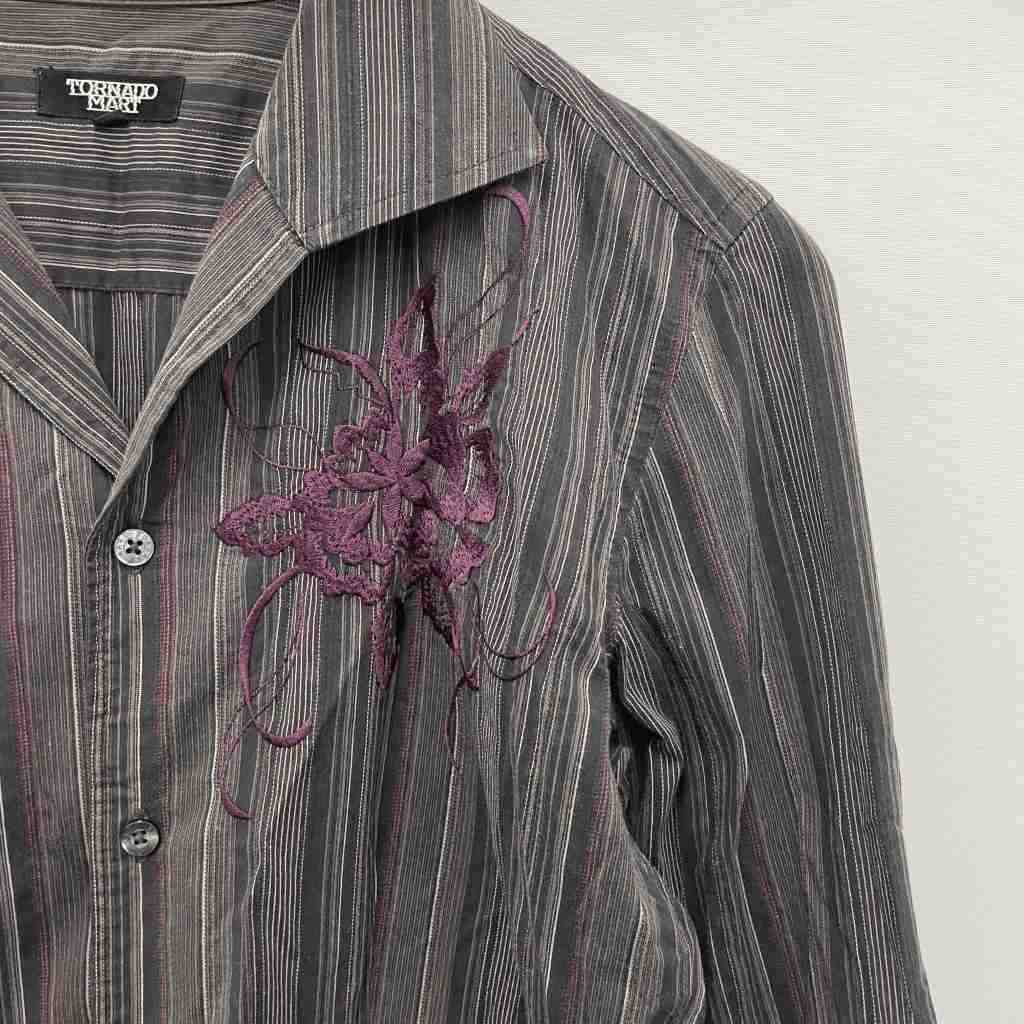 TORNADO MART 総柄 ストライプ シャツ y2k トルネードマート トルネードマート TORNADO MART シャツ オープンカラー 長袖