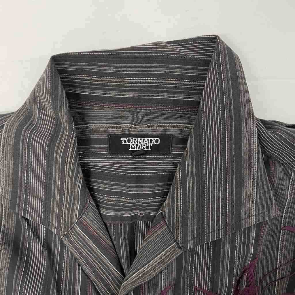 TORNADO MART 総柄 ストライプ シャツ y2k トルネードマート ZERO by TORNADO MART∴ランダムタックストライプ7分袖シャツ
