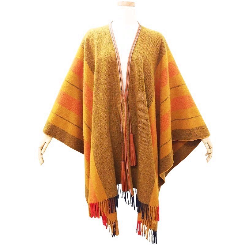 HERMES エルメス ロカバール タッセル付き カシミヤ ウール ポンチョ エルメスHERMESロカバールポンチョケープ タッセル付ウールカシミア美