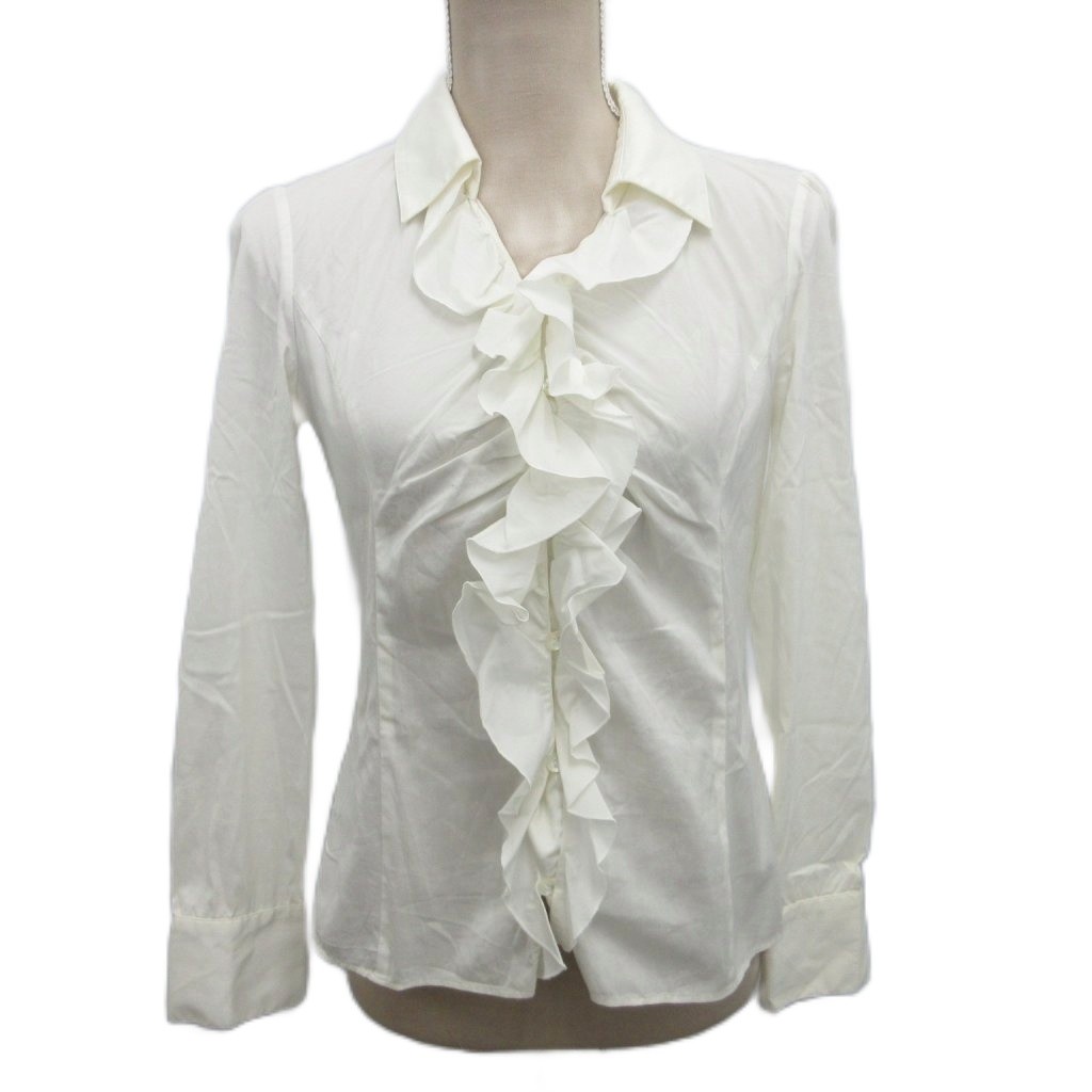 アナイ ANAYI ブラウス シャツ フリル 長袖 38 M 白 ホワイト 13916-15