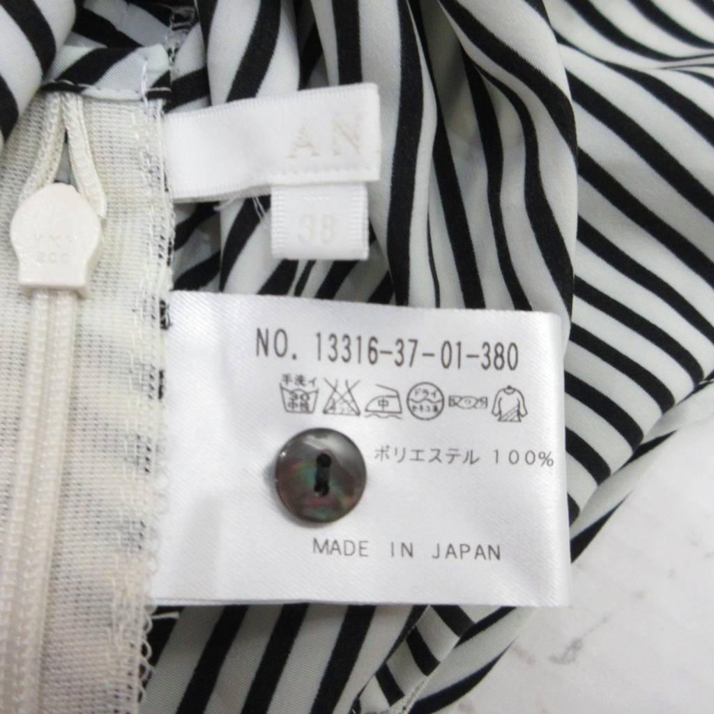 アナイ ANAYI ブラウス シャツ 長袖 ボーダー リボン 38 M 黒 ブラック