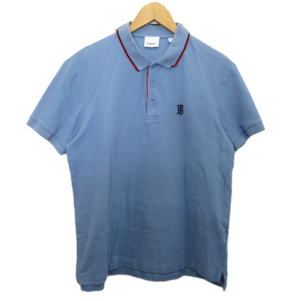 バーバリー BURBERRY 半袖ポロシャツ TB刺繍 鹿の子 Lサイズ 極美品 バーバリー BURBERRY ポロシャツ 半袖 ロゴ刺繍 鹿の子 TB L 青 ブルー