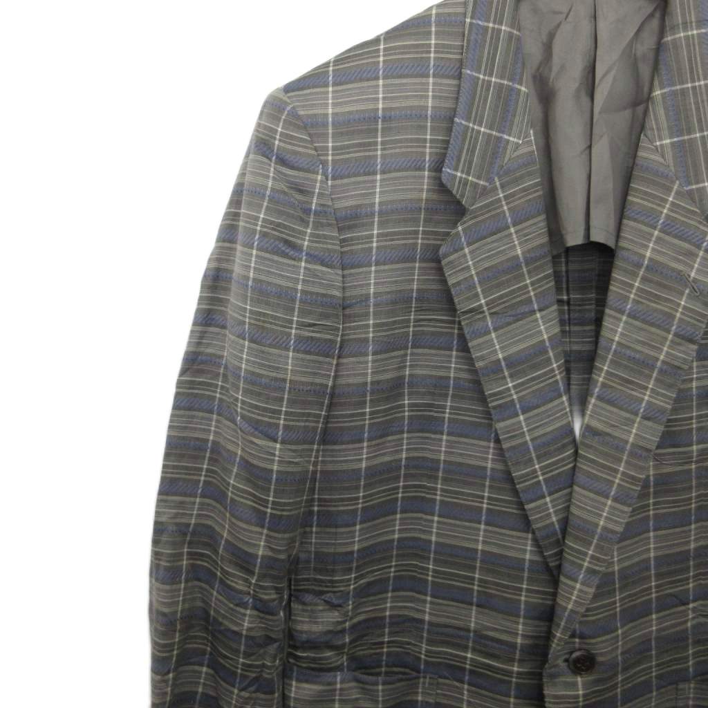 ランバン LANVIN テーラードジャケット ブレザー チェック柄 麻 リネン