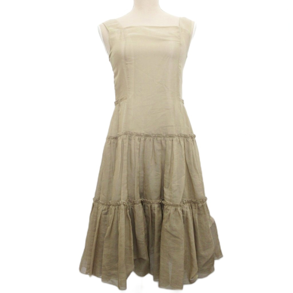 【中古】フォクシー FOXEY ワンピース ティアード ギャザー フリル シルク混 ロング 38 約S ベージュ 28007 フォクシー FOXEY ワンピース ティアード ギャザー フリル シルク混