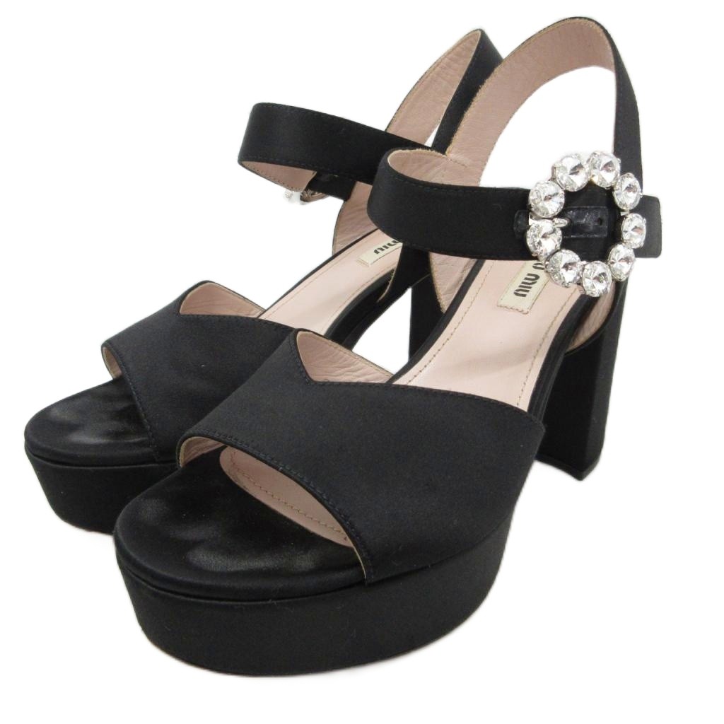 ミュウミュウ クロスストラップ サンダル ブラック ミュウミュウサテンクロスストラップコマンドソールサンダル