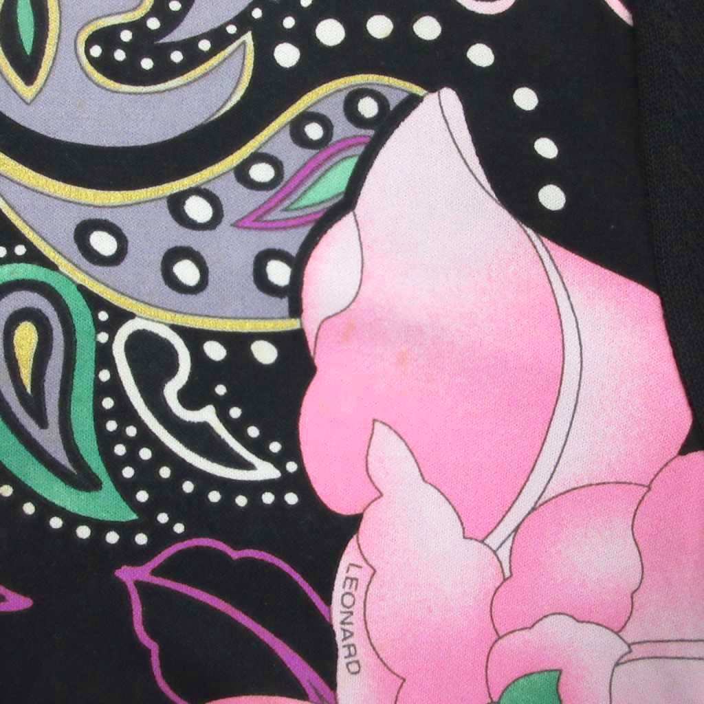 レオナール LEONARD カットソー Tシャツ 半袖 花柄 黒 ブラック 38