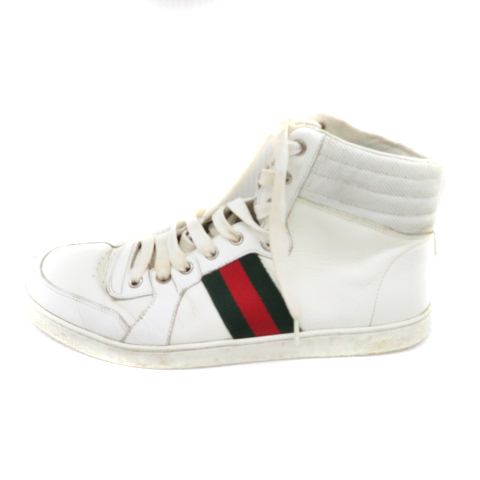 グッチ GUCCI スニーカー ハイカット シェリーライン ロゴ レザー US8  