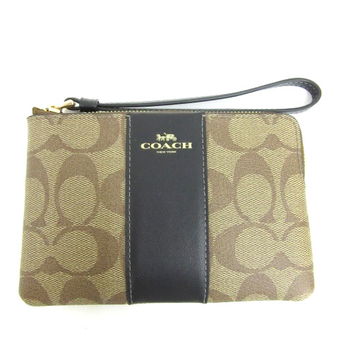 COACH モノグラムポーチ ブラウン 未使用】COACH コーチ ポーチ ブラウン レザー クラッチバッグ