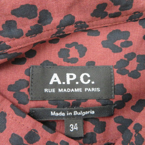アーペーセー A.P.C. シャツ ブラウス 長袖 バンドカラー ヒョウ 