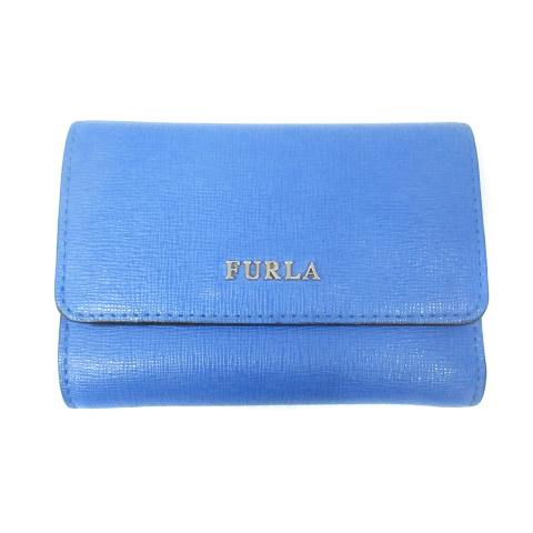 FURLAフルラコンパクト三つ折り財布 L字ファスナーウォレットレザー　ブルー系 フルラ FURLA 三つ折り財布 ミニウォレット L字ファスナー 小銭
