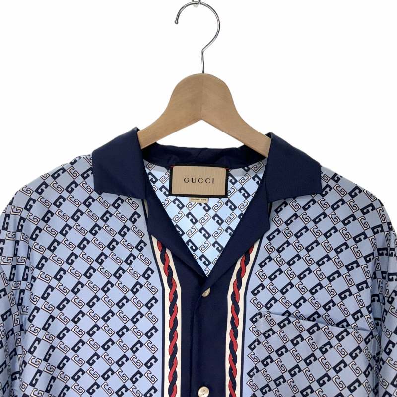グッチ GUCCI ジオメトリック スクエアG プリント シルク シャツ 
