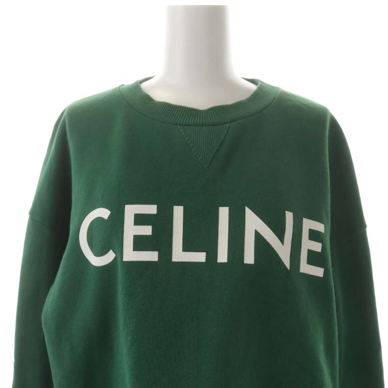 セリーヌ CELINE スウェット トレーナー クロップド 長袖 ロゴ 緑 
