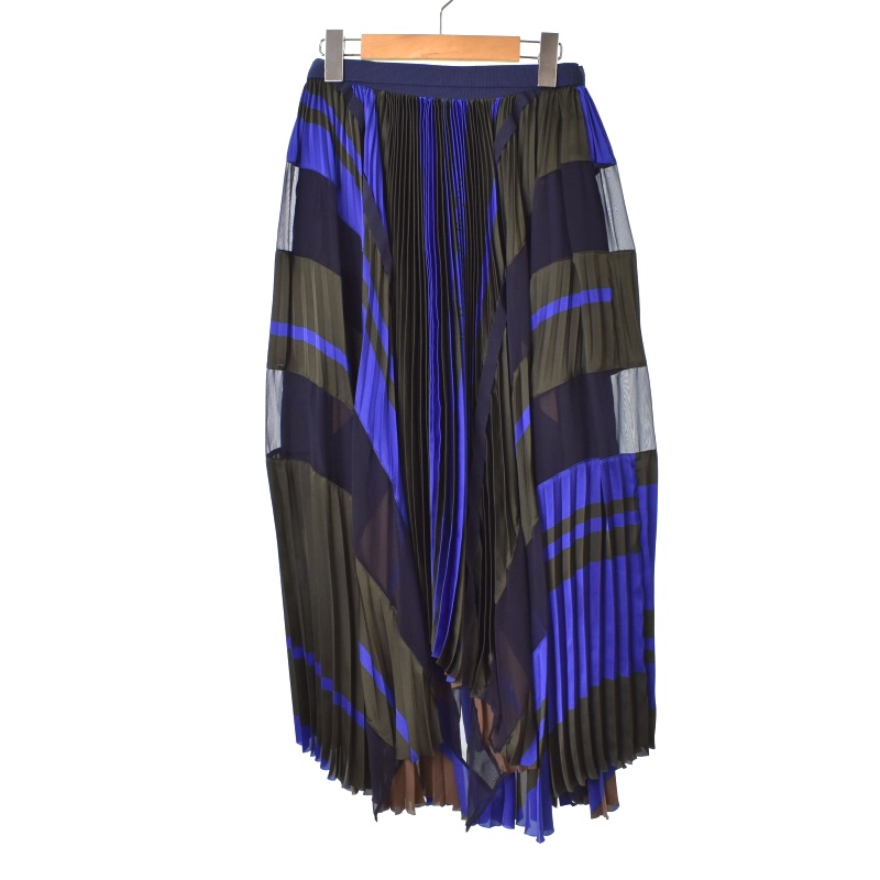 サカイ sacai 19AW アシンメトリー スカート ロング プリーツ 靑 