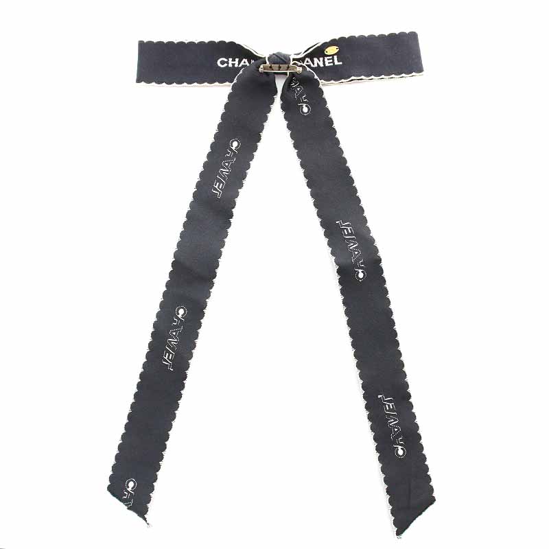 シャネル CHANEL リボンブローチ ヴィンテージ ロゴ 黒 ブラック /YI  