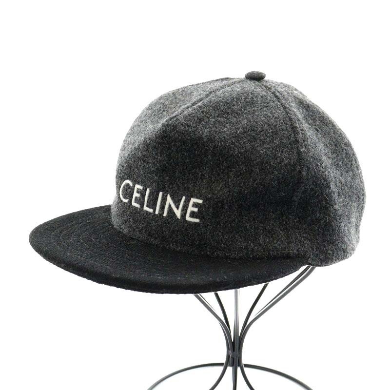 セリーヌ CELINE キャップ 野球帽 帽子 ロゴ刺繍 ウール L グレー 896C 