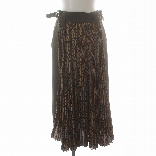 サカイ sacai 20AW プリーツスカート ロング レオパード ヒョウ柄  
