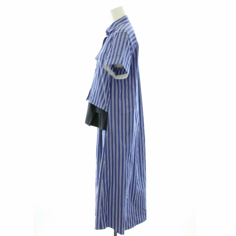 sacai 青と白のストライプ 半袖シャツワンピース sacai 青と白のストライプ 半袖シャツワンピース