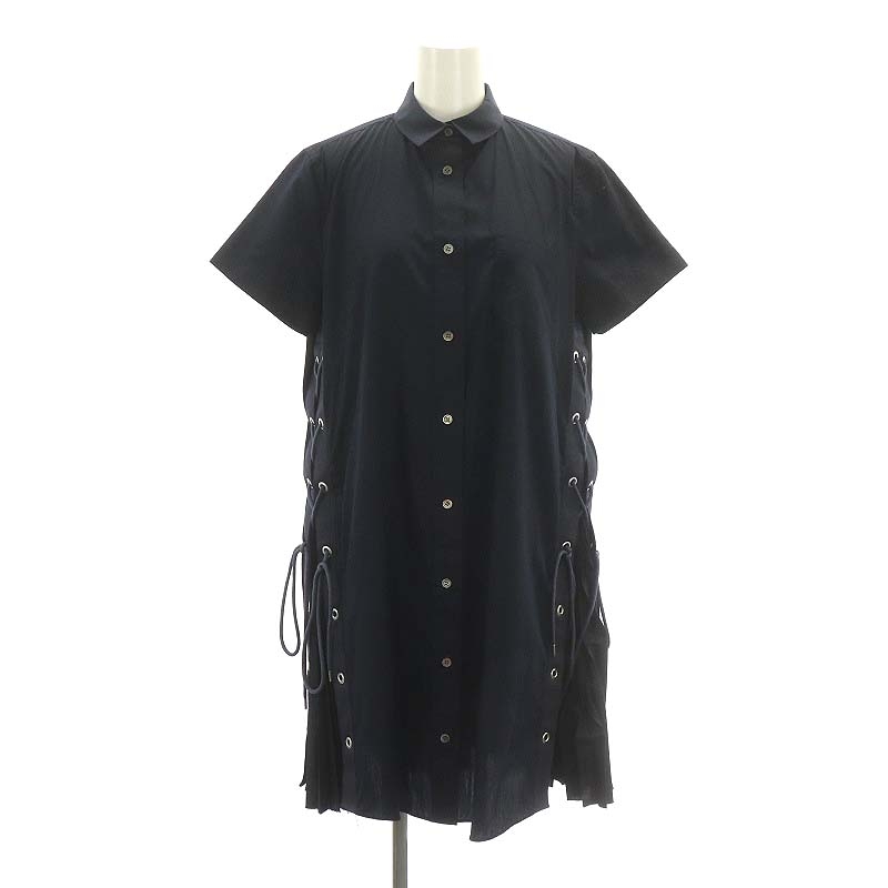 サカイ sacai サイドプリーツ レースアップ シャツワンピース 膝丈 