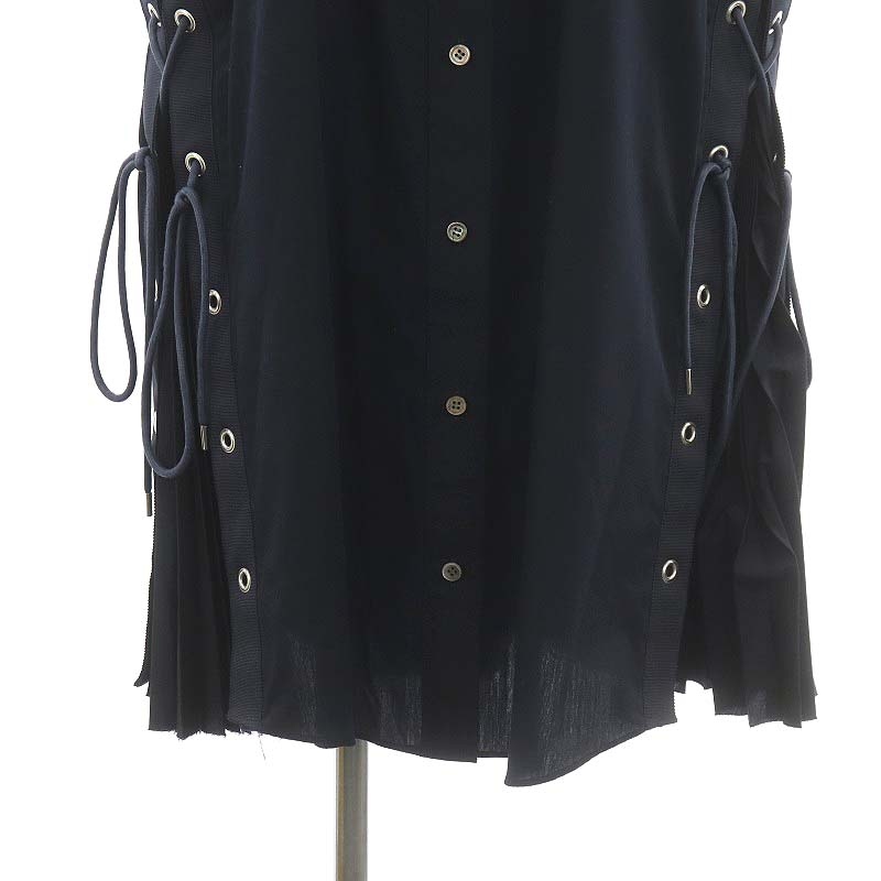 サカイ sacai サイドプリーツ レースアップ シャツワンピース 膝丈 