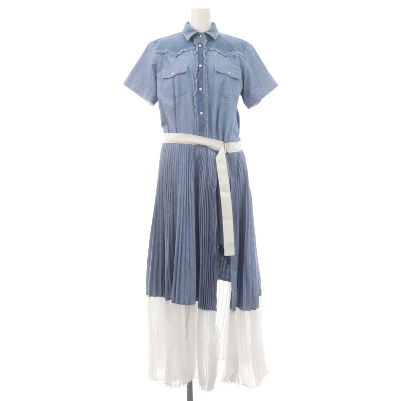 サカイ sacai プリーツ半袖シャツワンピース ロング マキシ デニム  