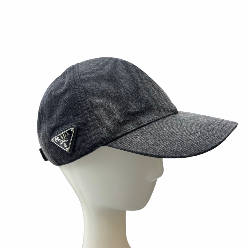 プラダ PRADA デニムキャップ 帽子 トライアングルロゴ M  
