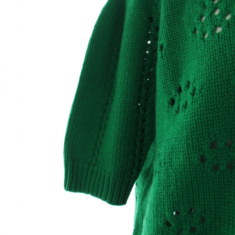 ミュウミュウ　36 グリーン メッシュ編み 半袖セーター ミュウミュウ 36 グリーン メッシュ編み 半袖セーター