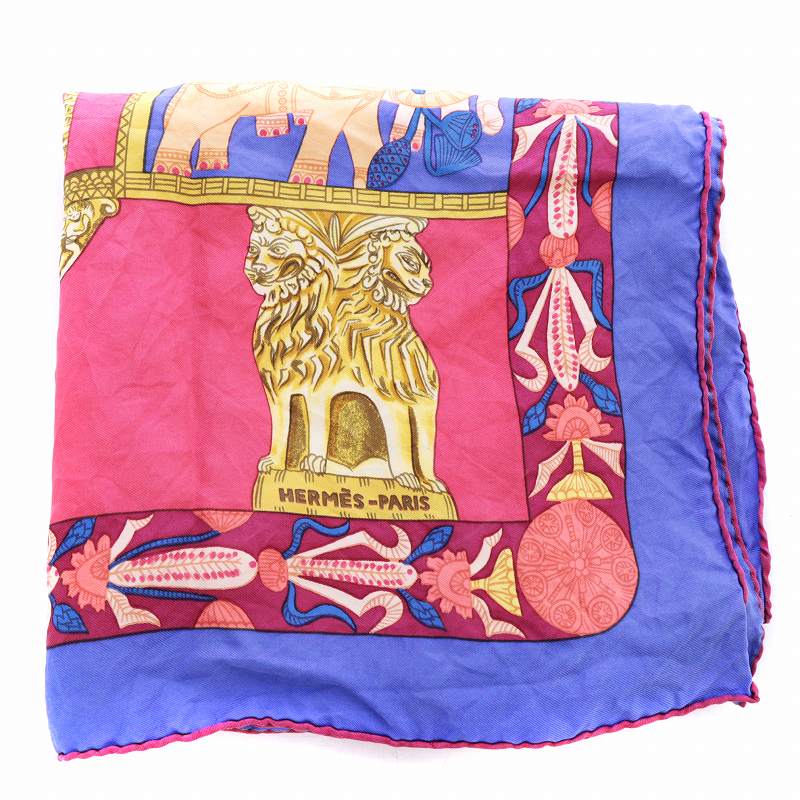 エルメス HERMES カレ90 TORANA 塔門 スカーフ 大判 絹 シルク 総柄  
