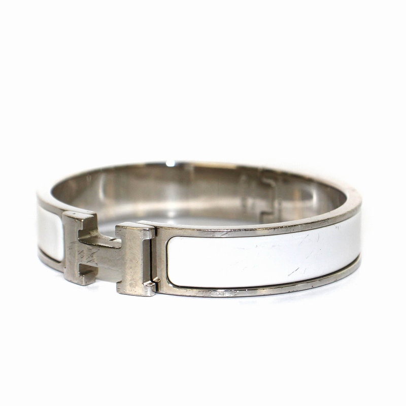 エルメス クリックH ブレスレットHERMES バングル白⭐︎1度使用⭐︎ エルメス HERMES クリックH バングル ブレスレット Hロゴ 白