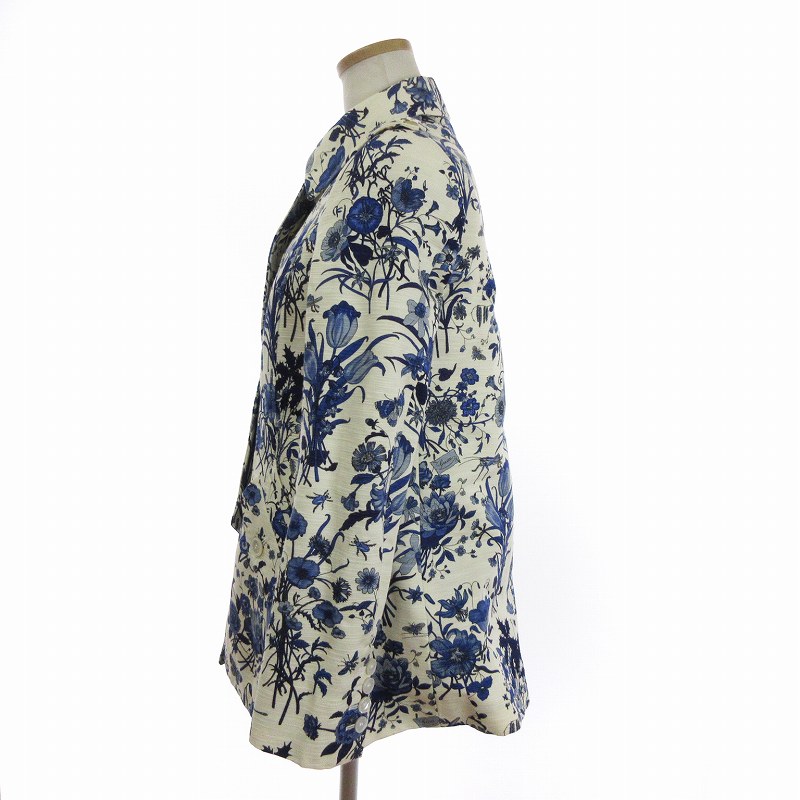 グッチ GUCCI ジャケット シングル フローラ柄 シェルボタン コットン 