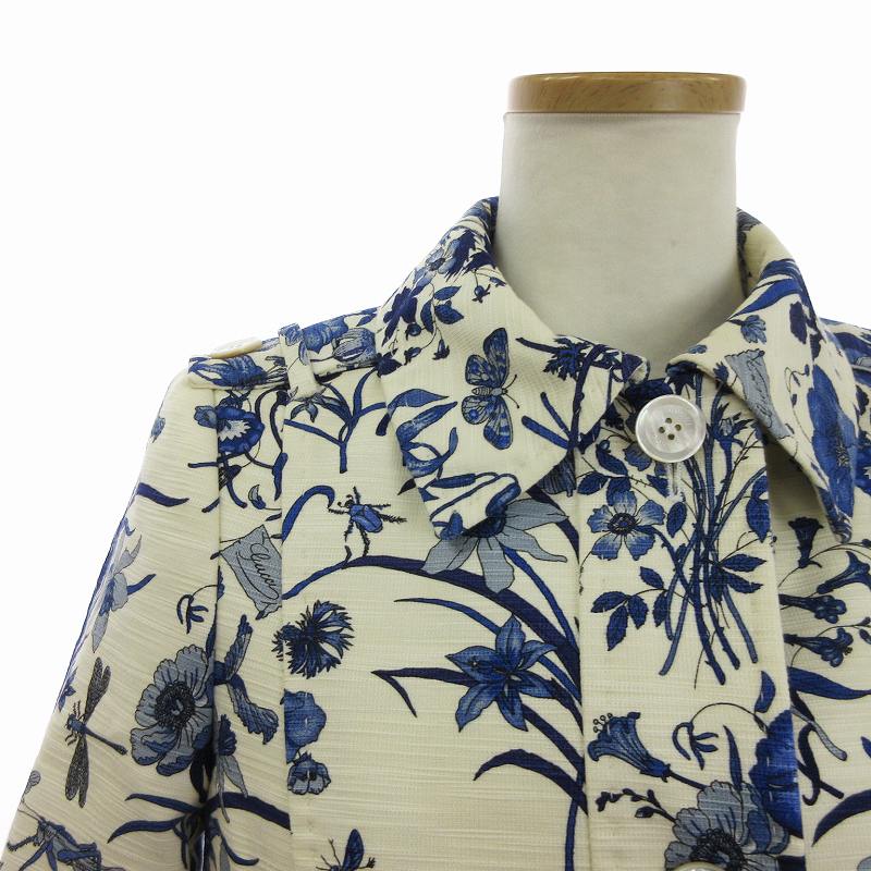 グッチ GUCCI ジャケット シングル フローラ柄 シェルボタン コットン 