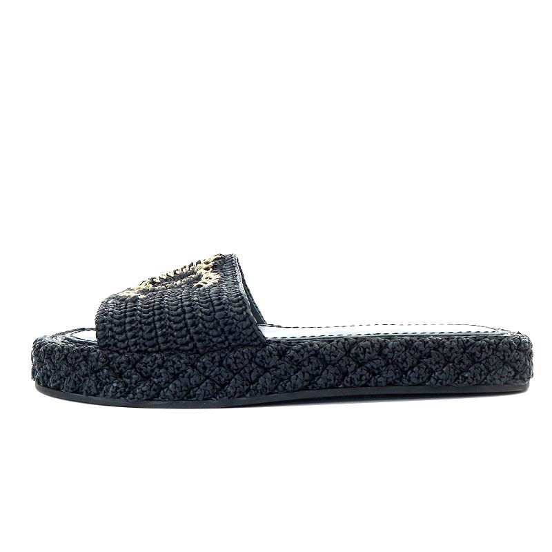 シャネル CHANEL サンダル ミュール フラット ココマーク ラフィア 37C 