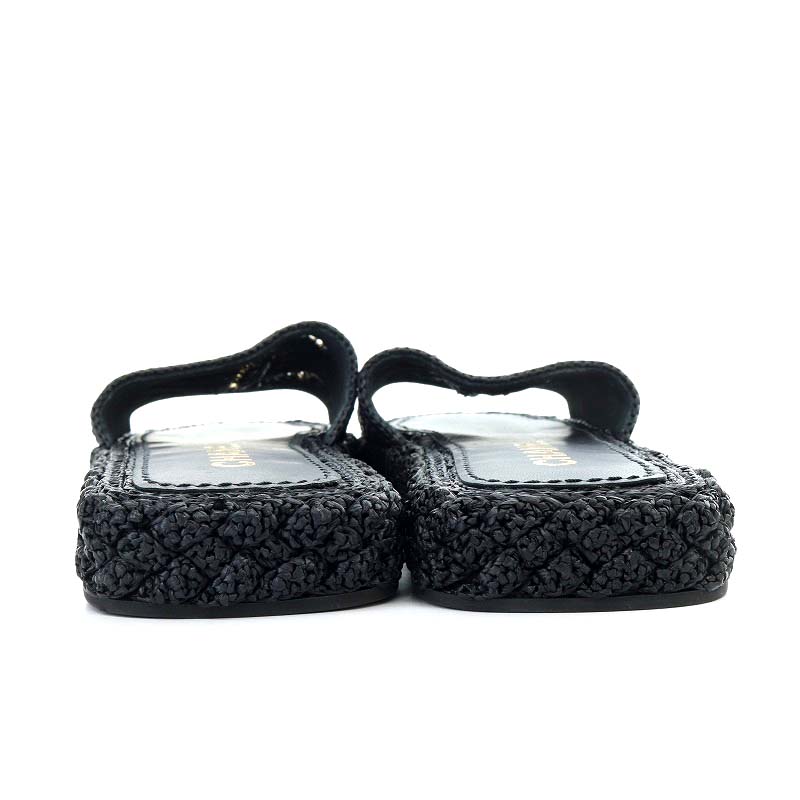 シャネル CHANEL サンダル ミュール フラット ココマーク ラフィア 37C 