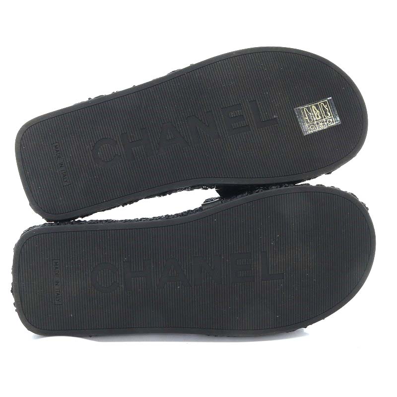 シャネル CHANEL サンダル ミュール フラット ココマーク ラフィア 37C 