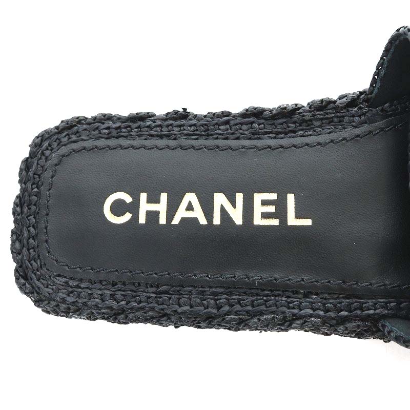 シャネル CHANEL サンダル ミュール フラット ココマーク ラフィア 37C 
