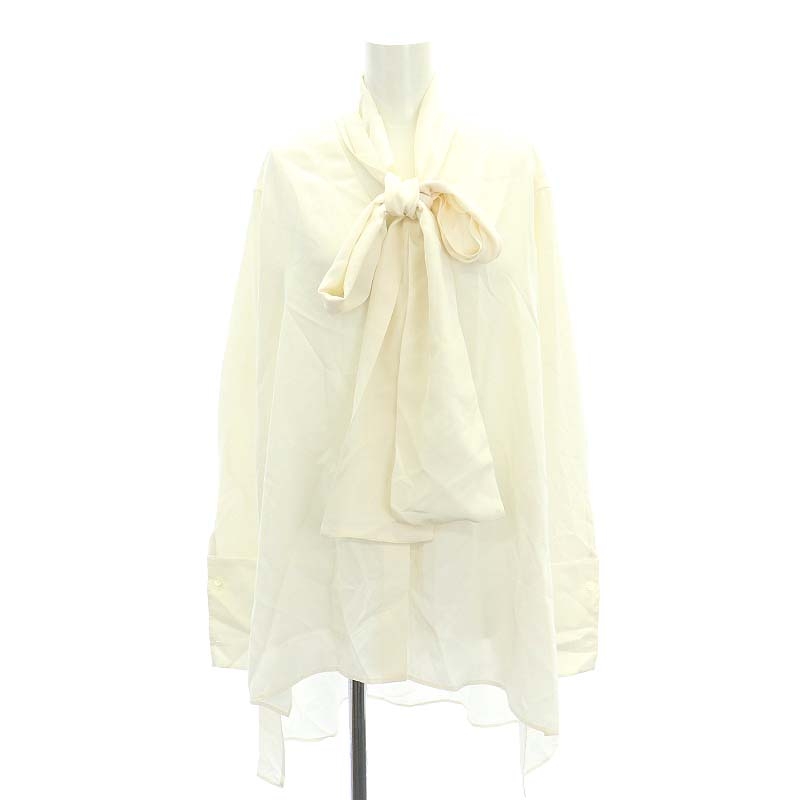ロエベ LOEWE 23SS Ivory crepe oversize blouse シルク タイカラー  
