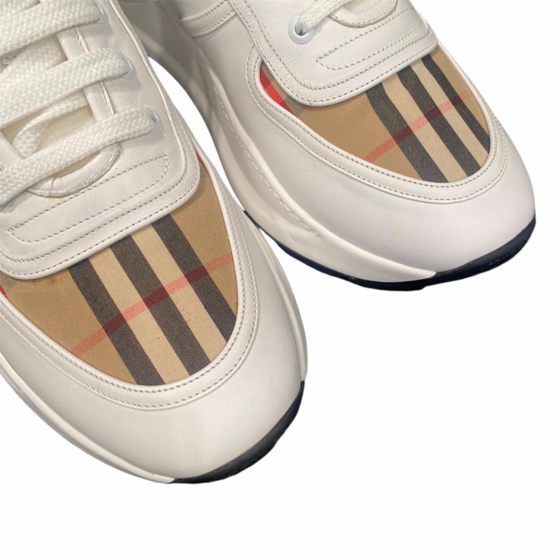 BURBERRY スニーカー ノバチェック ベルクロ ロゴ レザー 白 26cm BURBERRY スニーカー ノバチェック ベルクロ ロゴ レザー 白 26cm